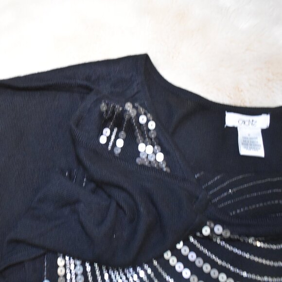 Cache Black Sequin Blouse Size M Embellished Sparkle Top Party Evening Glam - Picture 11 of 16